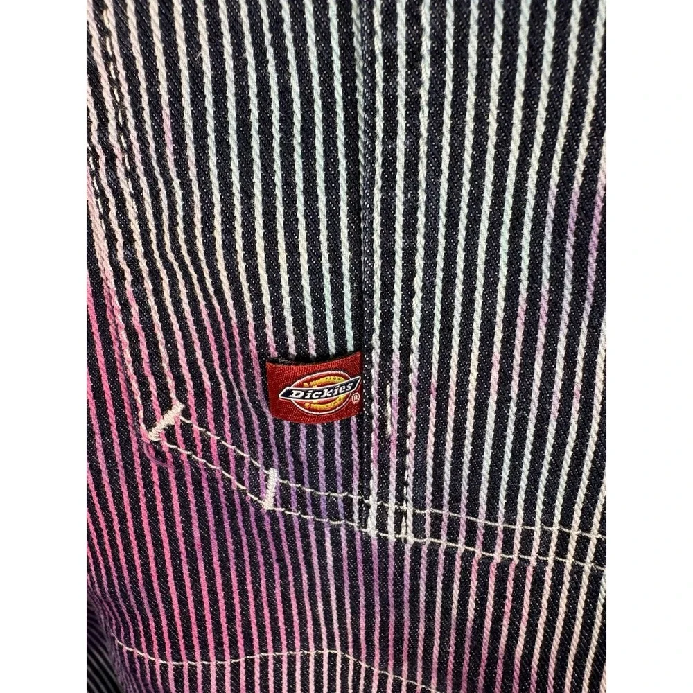 Dickies Custom Ice Dyed Striped Denim Overalls 2XL Purple Pink Rave Grunge